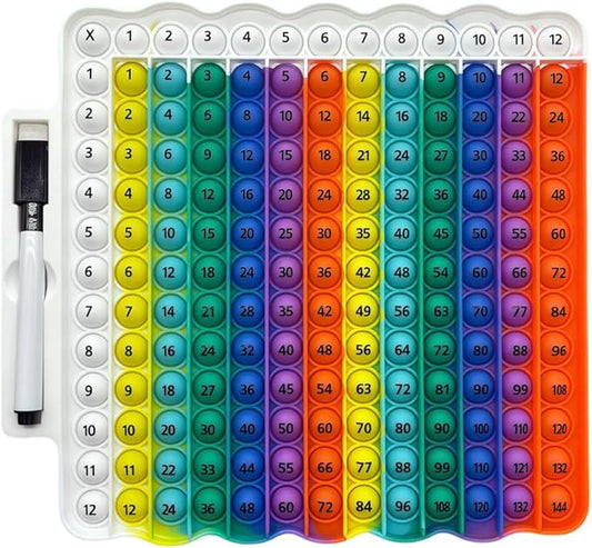 Educational e1 Multiplication Table pop Fidget Toy Rainbow Colors with Dry Erase Marker Stress Relieving Toy Memory Addition Game 3rd Grade pop 12x12 Rainbow Toy Board Math manipulatives