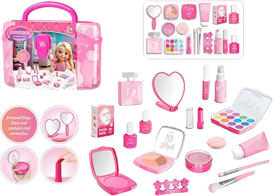 Toddler Pretend Makeup Kit with Storage Box - Fake Makeup Toys for 3-12 Year Old Girls, No Real Cosmetics, Birthday Gift Idea