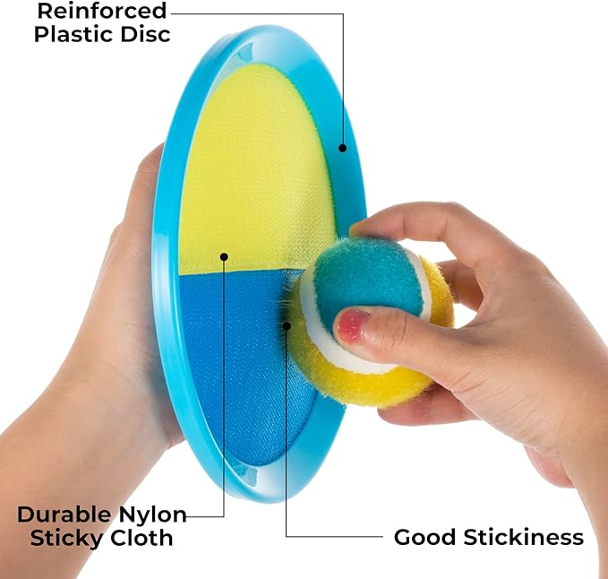 Kids Toys - Outdoor Games, Beach Toys, Toss and Ball Set with 4 Paddles and 3 Balls, Perfect Beach Games Sets Playground Sets for Backyards Easter Gifts for Kids/Adults/Family (Blue+Light Yellow)