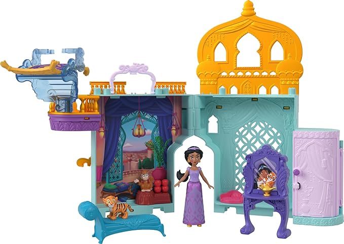 Mattel Disney Toys, Storytime Stackers Jasmine's Palace, Stackable Doll House with Small Doll, 2 Friends & 8 Pieces, Inspired by Disney's Aladdin Movie
