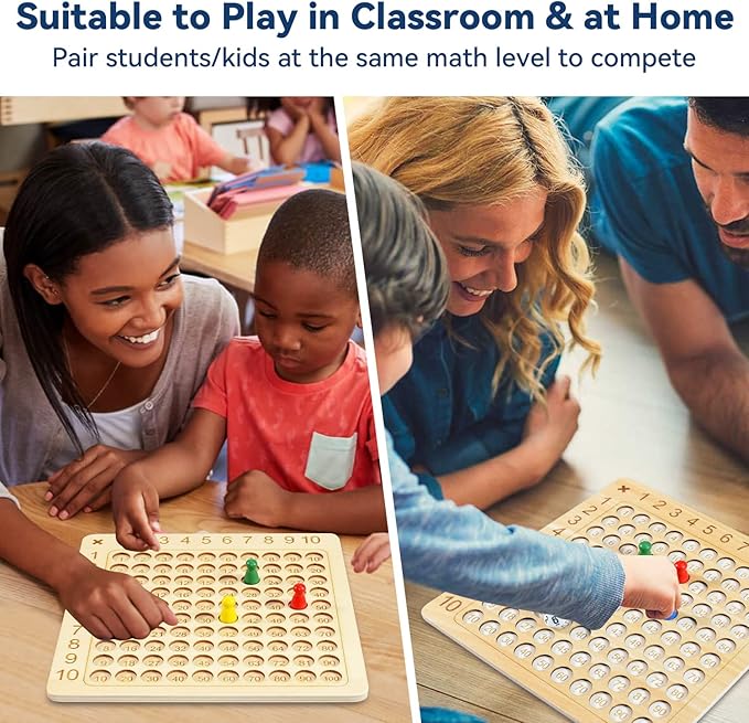 BAKAM Wooden Multiplication Board Math Game for Kids 8-12, Math Manipulatives Set with 100PCS Flash Cards for Kids 6-8 Years Old, Montessori Counting Toy Preschool Learning