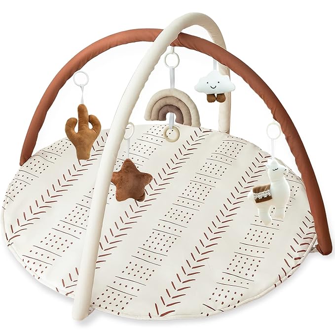 Baby Gym Mat Infant Activity Gym Mudcloth Baby Activity Center with Play Mat with 5 Toys for Babies as Shower Use