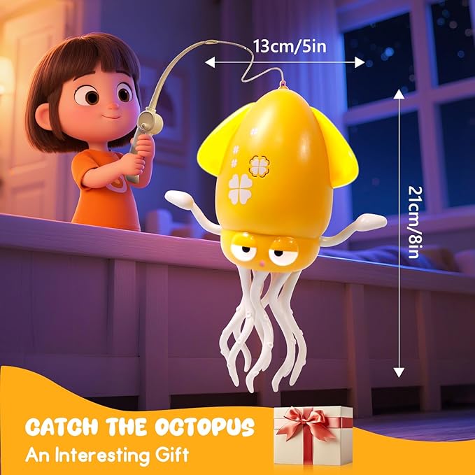 Dancing Octopus Baby Toy - Tummy Time Gift for Babies, Magic Music Dance Light, Infrared Automatic Obstacle Avoidance, Sensor Development Infant Toys Present for Toddler 3-8 Years Old Boy&Girl, Yellow