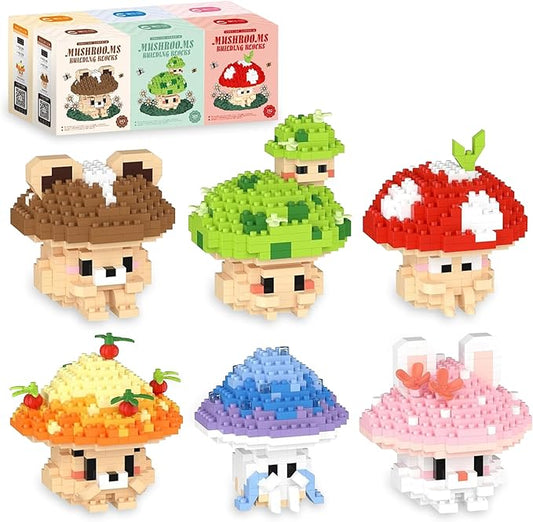 HIGH GODO 6 Set Mushroom Animals Micro Building Block Set, Creative Ideals Mushroom Animal Building Kit for Adults, Party Favors for Kids Boys Girls 12+ (1956PCS)