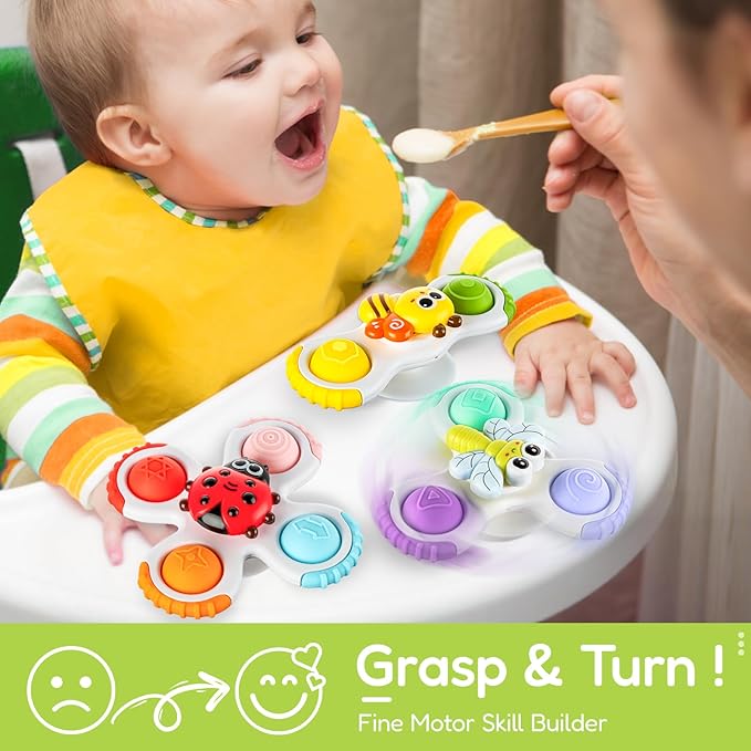 ALASOU 3PCS Pop Suction Cup Spinner Toys for 1 Year Old Boy Girl|Novelty Spinning Tops Toddler Stocking Stuffers|Baby Bath Toy for Kids Ages 1-3|1 Year Old Boy Christmas Birthday Gift for Infant