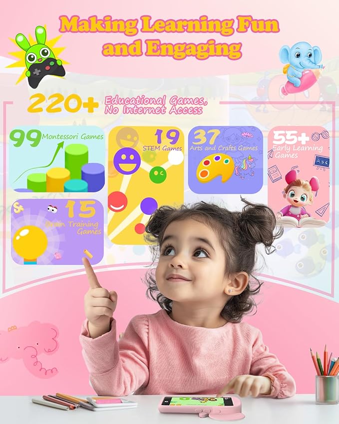 MOMILLA Kids Toys Smart Phone, 3.97" Touchscreen Toddlers Kids Smart Phone, Birthday Gifts for Girls Age 3 4 5 6 7 8 9 10 Year Old, Learning Toys Play Cell Phone with Front Camera, Games
