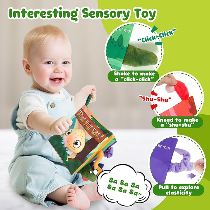 Soft Baby Books Animal Tails Baby Toy Touch and Feel Crinkle Cloth Book Infant Toy with Non-Toxic Fabrics, for Newborn Boys and Girls 0-6-12 Months