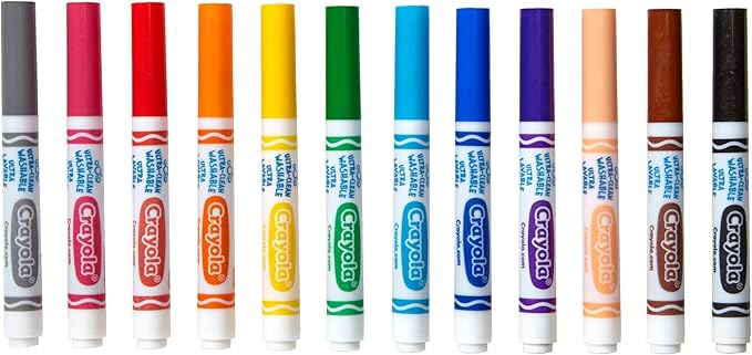 Crayola Broad Line Markers (12 Count), Washable Markers for Kids, Assorted Colors, Arts & Crafts Supplies, For Coloring Books & Art Projects, Ages 3+