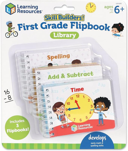 Learning Resources Skill Builders! First Grade Flipbook Library - Early Math and Spelling Activities for Kids, Time Skills, Classroom Must Haves, Montessori Teacher Supplies, Gifts for Boys and Girls