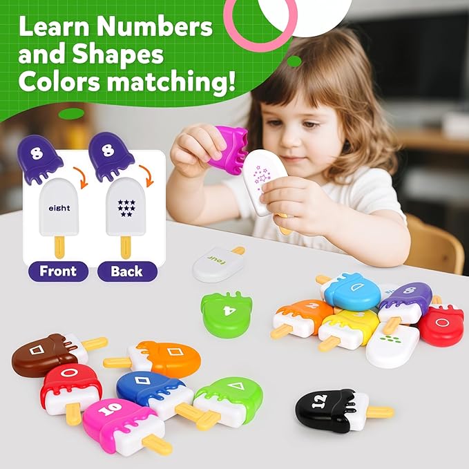 TSYAN Ice Cream Toy Set - Number & Shape Sorting Stacking Bucket for Toddlers - Educational Counting Color Recognition - Fine Motor Toys Math Learning Toys for Kids Ages 3+Year Old