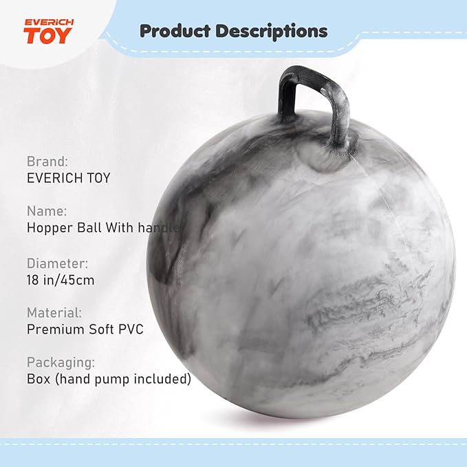 EVERICH TOY Hopper Ball for Kids 4-8, 18In Hoppity Hop Ball, Grey Clouds Sit On Bouncy Balls with Handle, Indoor Outdoor Inflatable Christmas Hopping Toys Gifts for Boys Girls