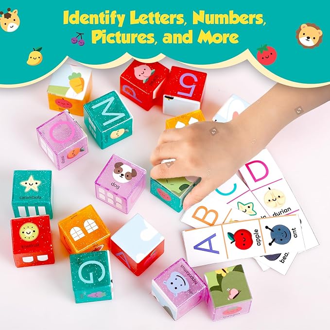 56PCS Building Blocks, Alphabet & Number Stacking Blocks for Toddlers with Storage Pull Toy Car & ABC Cards, Preschool Early Learning & Educational Toys, Baby Kids Birthday STEM Toys 3 4 5 6