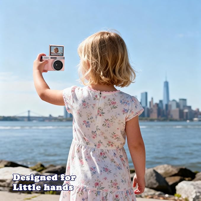 Pink Digital Camera with 2" Flip Screen for Selfie, 1080P Point and Shoot Digital Camera with 32GB Card, 8X Zoom, Portable Vlogging Camera for Kids, Teens & Beginners
