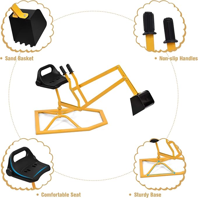 GLACER Sandbox Digger, 360° Rotation Kid Excavator Toy Crane with Base, Steel Outdoor Play Digging Toys for Sand, Dirt, Snow, Beach, Ride on Sand Digger for Kids