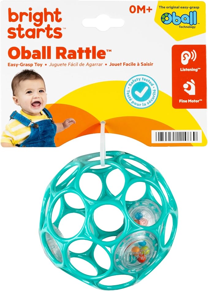 Bright Starts Oball Easy-Grasp Rattle BPA-Free Infant Toy in Teal, Age Newborn and up, 4 Inches