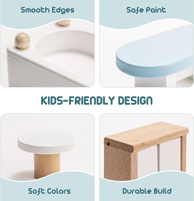 ROBOTIME Dollhouse Furniture, Wooden Doll House Furniture Set, 23 PCS Doll House Accessories and Furniture, Dollhouse Furniture Gift for Boys and Girls