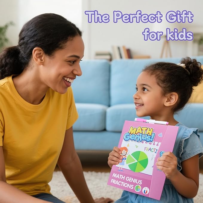 Magnetic Fraction Educational Puzzle with Fraction Tiles & Circles, Math Manipulatives Montessori Learning Toys to Help Kids Learn Fractions and Build Early Math Skills (Pink)