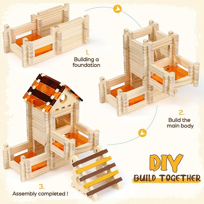 Toyssa Wooden Building Blocks for Kids Ages 4-8, 167 PCS Stacking Blocks STEM Building Toys with Animals & DIY House, Christmas Birthday Gifts for Girls Boys 4 5 6 7 8 Years Old