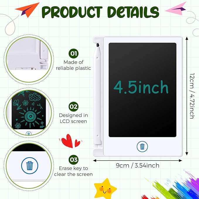 Nezyo 16 Pieces 4.5 Inch Mini LCD Writing Tablet for Kids Electronic Doodle Board Colorful Drawing Tablet Bulk Erasable Writing Pad Reusable Learning Gift for Girls Boys Party Favor(White)