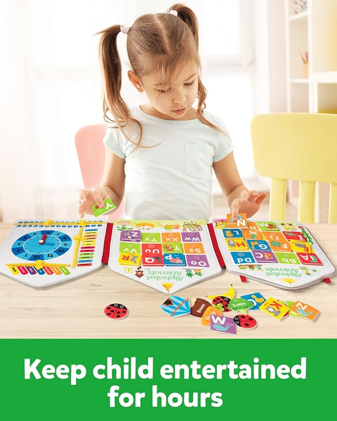 Coogam Toddler Felt Montessori Busy Book, Activity Busy Sensory Boards Fine Motor Skill Quiet Book Car Travel Busy Binder Autism Toys Preschool Learning Educational Toy Gift for 3 4 5 Year Old Kids