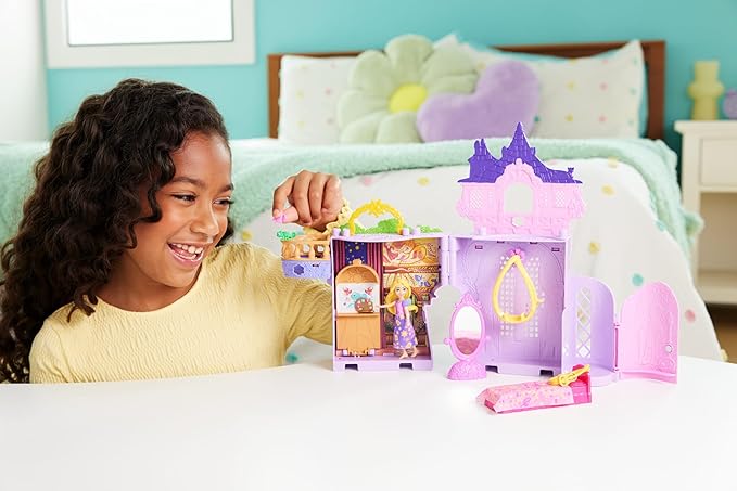 Mattel Disney Princess Toys, Rapunzel Storytime Stackers Doll House Tower with Rapunzel Small Doll, 1 Pascal Figure & 7 Accessories, Inspired by Movie