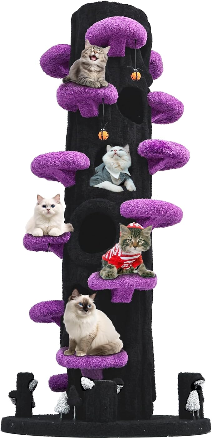 88.6 Inches Super Large Cat Tree,Soft Plush Multi-Level Climbing Tree Cat House,All-in-One Tall Cat Tower with Scratching Post,Real Solid Wood Cat Tree,Multi-Level Furniture Activity Center