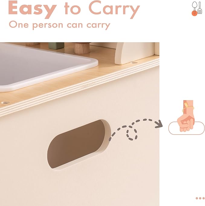 ROBOTIME Kids Play Kitchen Set - Rustic Wooden Kitchen Sets, Pretend Play Kitchen with Leaf Light String, Apron, and Groves, for Toddlers 3+ (Rustic Style)