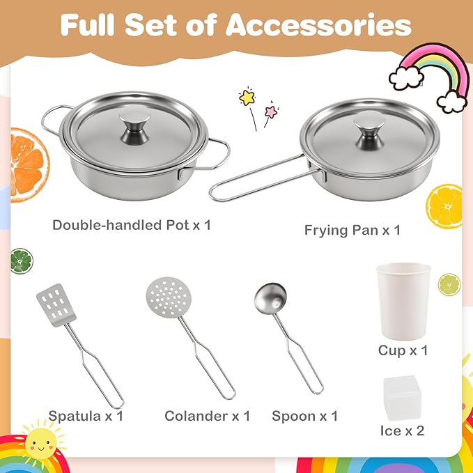 HONEY JOY Corner Play Kitchen, Large Wooden Pretend Toy Kitchen Set w/Lights, Ice & Coffee Maker, Range Hood, Chalkboard, Microwave, Cookware, Little Chef Kids Kitchen Playset for Toddlers (White)