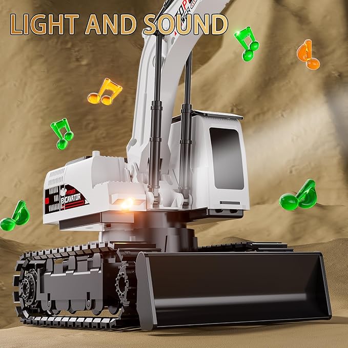 Remote Control Excavator for Boys 4-7, RC Excavator for Kids, 27 MHz Construction Trucks Vehicles Toys for Toddlers 1-3 3-5 4-7 with Metal Shovel and Light Birthday Boys Gifts