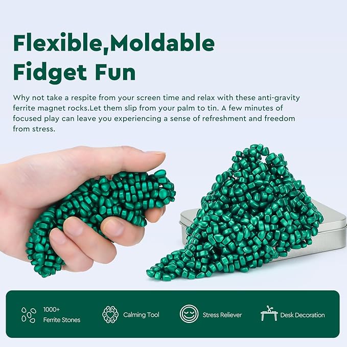 1000+ Original Ferrite Putty Green, Fidget Toy Ferrite Stones for Stress Relief, Sensory Toy for Adults & Teens 14+, Holiday Stocking Stuffer, Ferrite Rocks Fidget Present for Office