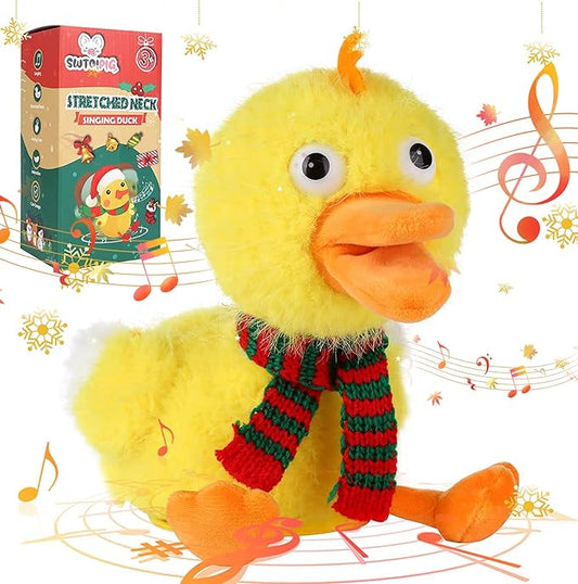 Singing Dancing Duck, Quacking Duck, Body Shaking, Plush Duck Toy Musical English Songs Singing Animated Twisting Gifts of Funny Toys for Boys Girls Kids, Christmas Animated Plush Toys