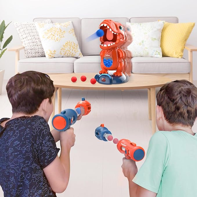 EagleStone Movable Dinosaur Shooting Toys for Kids Games with 2 Air Pump Gun, Party Toys with Score Record, LED & Sound, 48 Foam Balls Electronic Target Practice Gift for Boys and Girls
