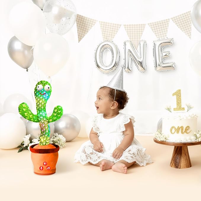 Rechargeable Dancing Talking Cactus Plush Toy for Kids - Volume Adjustable Mimicking and Singing Cactus with Music & Light - Funny Birthday Gifts for Years Old Boy Girl