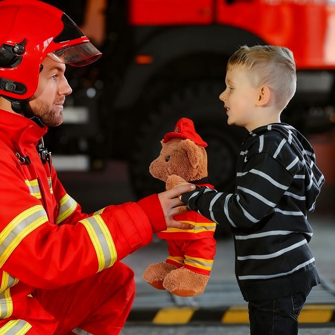 HollyHOME Firefighter Stuffed Animal Teddy Bear Soft Plush Toy with Firefighter Uniform Fire Fighter Doll Gifts for Kids and Firefighters Holiday Birthday Valentine 16 inches