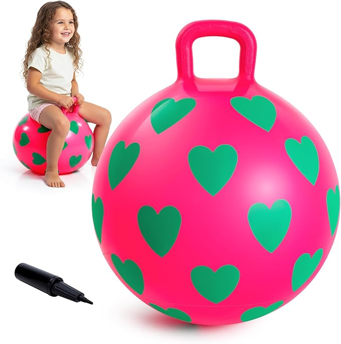 EVERICH TOY Hopper Ball for Kids 3-6, 15In Hippity Hop Ball Toy, Sit On Bouncy Balls with Handle, Indoor Outdoor Inflatable Christmas Hopping Toy for Girls Boys Gifts with Pump