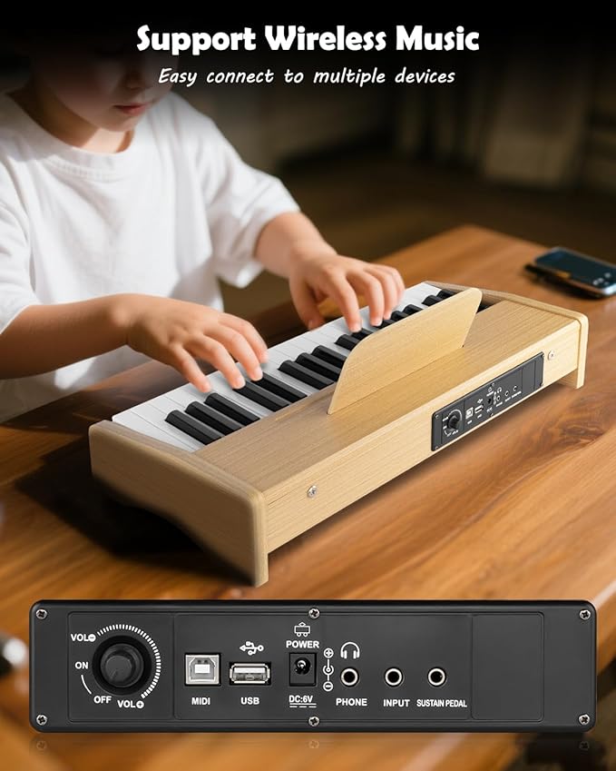 STRICH 37 Keys Kids Piano Keyboard, Mini Digital Piano for Kids, Volume Adjustable, Music Book, Wood Piano for 3+ Girls and Boys, Oak Color, SEK-37