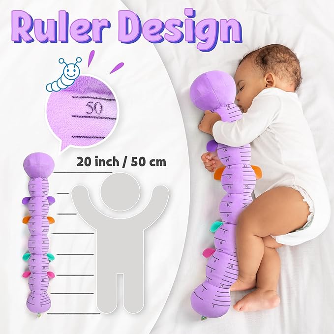 LIGHTDESIRE Baby Toys 6-12 Months Musical Caterpillar,Infant Toys Stuffed Animals with Ruler Design,Pull String,Crinkle&Rattles,Teething Toys Tummy Time Newborn Boy Girl Gifts 0-12 Months(Purple)