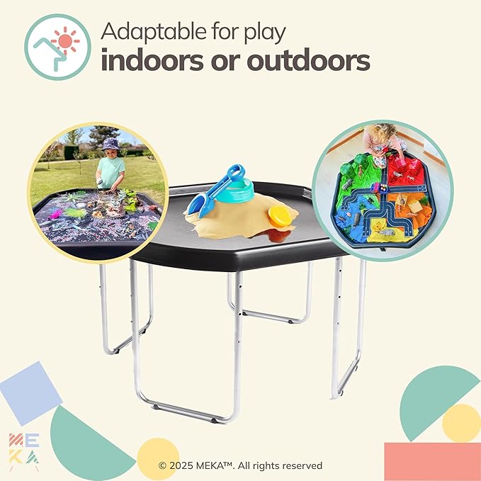 MEKA Large 38"x38" Tuff Tray Set Black, Activity Sensory Tray Plus Stand Children, Outdoor Play Sand and Water Table for Toddlers and Kids, Toy Boys Girls