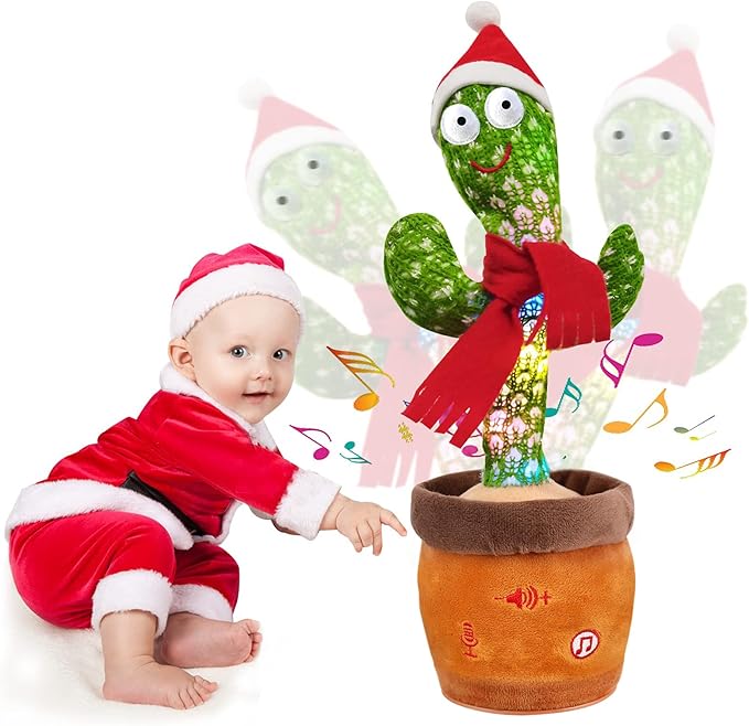 Emoin Christmas Dancing Cactus Toy, Talking Cactus Baby Toys for Baby Christmas Toy Gift Singing Repeats What You Say Baby Interactive Plush