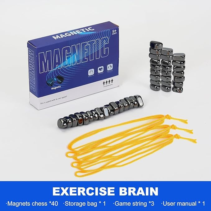 Magnetic Chess Set with 40 Travel-Stones, 3 String & Portable Storage Bag, Strategy Board Game for Family Game Night, Indoor Outdoor Use for Kids Adults (Age 9+)