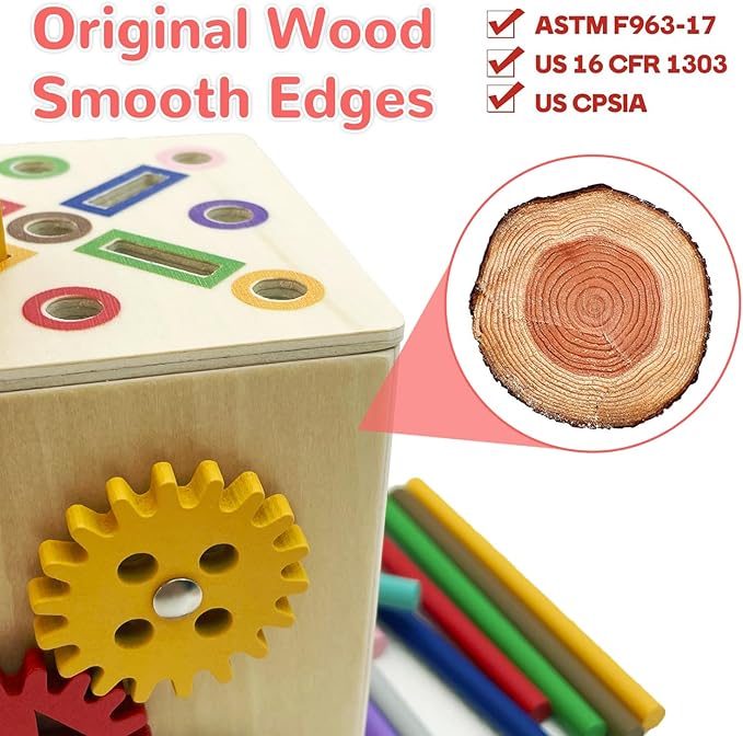 Wooden Montessori Toys for Toddlers, Color & Shape Sorting Matching Games, Fine Motor Skills Sensory Preschool Learning Educational Toys Baby Boys Girls Gifts (3 in 1)