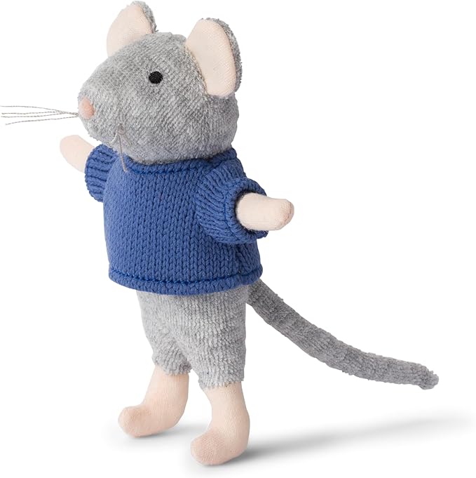 Mini Bedroom to Go + Sam Plush 11cm – Easy Complete DIY Dollhouse in Suitcase | Wooden Furniture, Bedding & Decoration Sheets | 1:12 Scale | Sam & Julia's Mouse Mansion