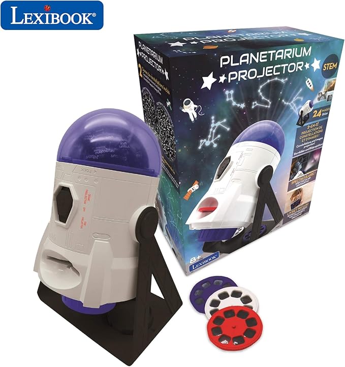 LEXiBOOK, 2-in-1 Constellations and Images Planetarium Projector, 24 Images to Discover Space, 2 Constellation Domes, STEM, White/Blue, NLJ180US