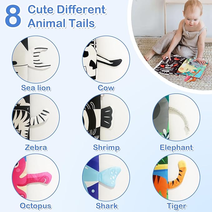 Baby Mirror Toys 0-6 Months - Tummy Time Toys 0-3 3-6 Months with Crinkle Cloth Books, High Contrast Newborn Sensory Toy for Babies 0 3 6 9 12 Months, Infant Toys Montessori for Boys Girls Baby Gifts