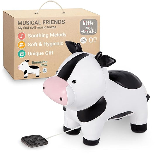 Little Big Friends Musical Baby Toy – Soft Plush Pull-String Cord Classical Toy for Baby & Toddlers | Soothing Stuffed Cuddly Animal Gift | Emma The Cow
