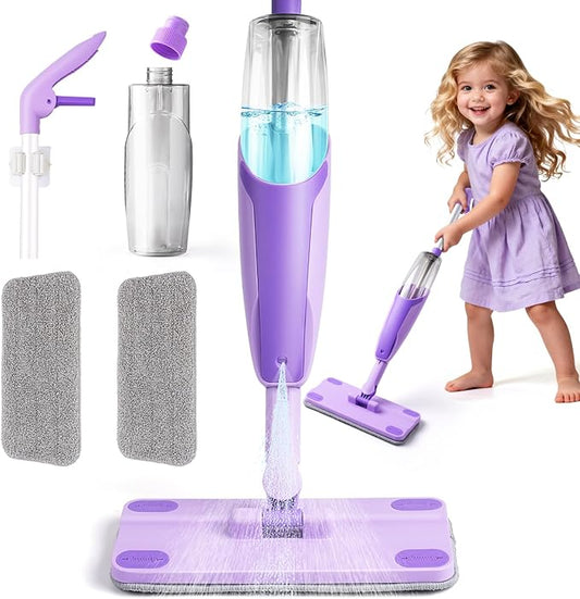 Purple Mini Spray Mop for Toddler-Montessori Cleaning Toy That Real Spray Water,Pretend Playhouse Essentials for Girls Ages 3-8,Toddler Educational Housekeeping Set