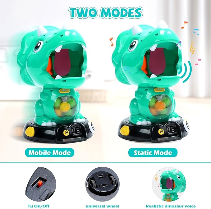 EagleStone Moveable Dinosaur Shooting Toys for Kids, Triceratops Dino Shooting Games with 2 Gun, 48 Balls, LCD Score Record, for Boys and Girls, Party Favor for Indoor and Outdoor