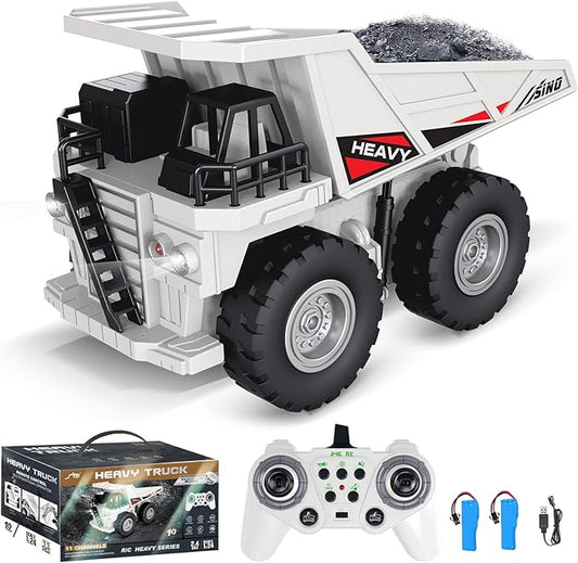 Remote Control Dump Truck Toy Construction Vehicle with Metal Bed 11CH Alloy RC Dump Truck for Teens Outdoor Sand Digger, Realistic Construction Toys Gift
