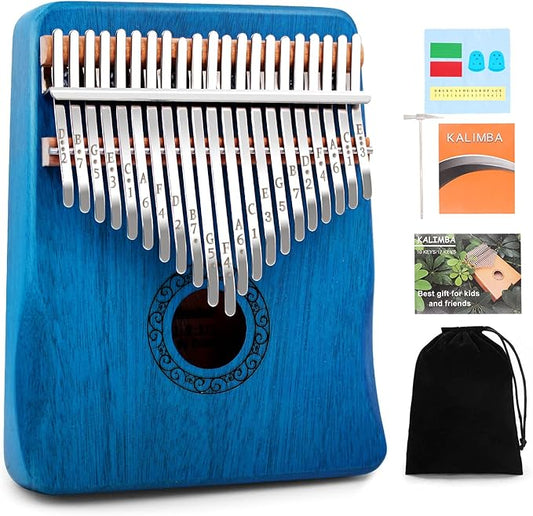 Kalimba Thumb Piano,YUNDIE Portable 21 Keys Mbira Finger Piano with Tune Hammer and Study Instruction,Musical Instruments Gift for Adult Beginners Professional(Blue)