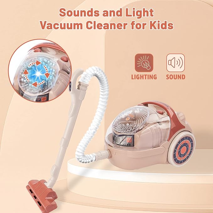 deAO Toy Washing Machine & Vacuum Playset for Kids, Mini Washing Machine Laundry Set for Kids,Dollhouse Furniture Laundry Room Washer and Iron Set Kids Cleaning Set for Boys & Girls